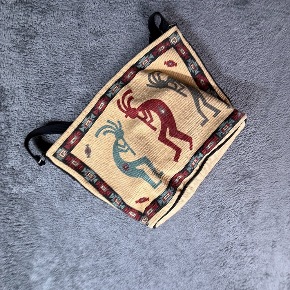 Vintage Kokopelli Southwestern Aztec Canvas Shoulder Crossbody Bag Zip Close - Picture 4 of 6
